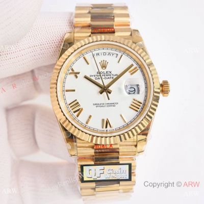 Swissclone Rolex Oyster Perpetual Day-Date 40 mm QF V5 White Roman Dial Gold President Watch